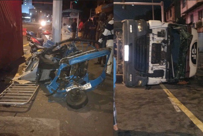 ඔරුගොඩවත්තේ බිහිසුණු අනතුරක් ; ත්‍රීරෝද රථ රියදුරුට බරපතළයි