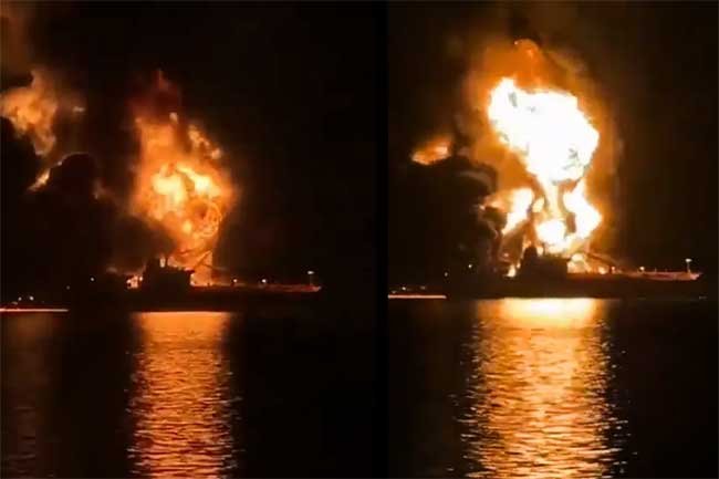 ඉරාක මුහුදු සීමාවේදී ඉරානය තෙල් නැව් දෙකක් ගිනිබත් කරයි!